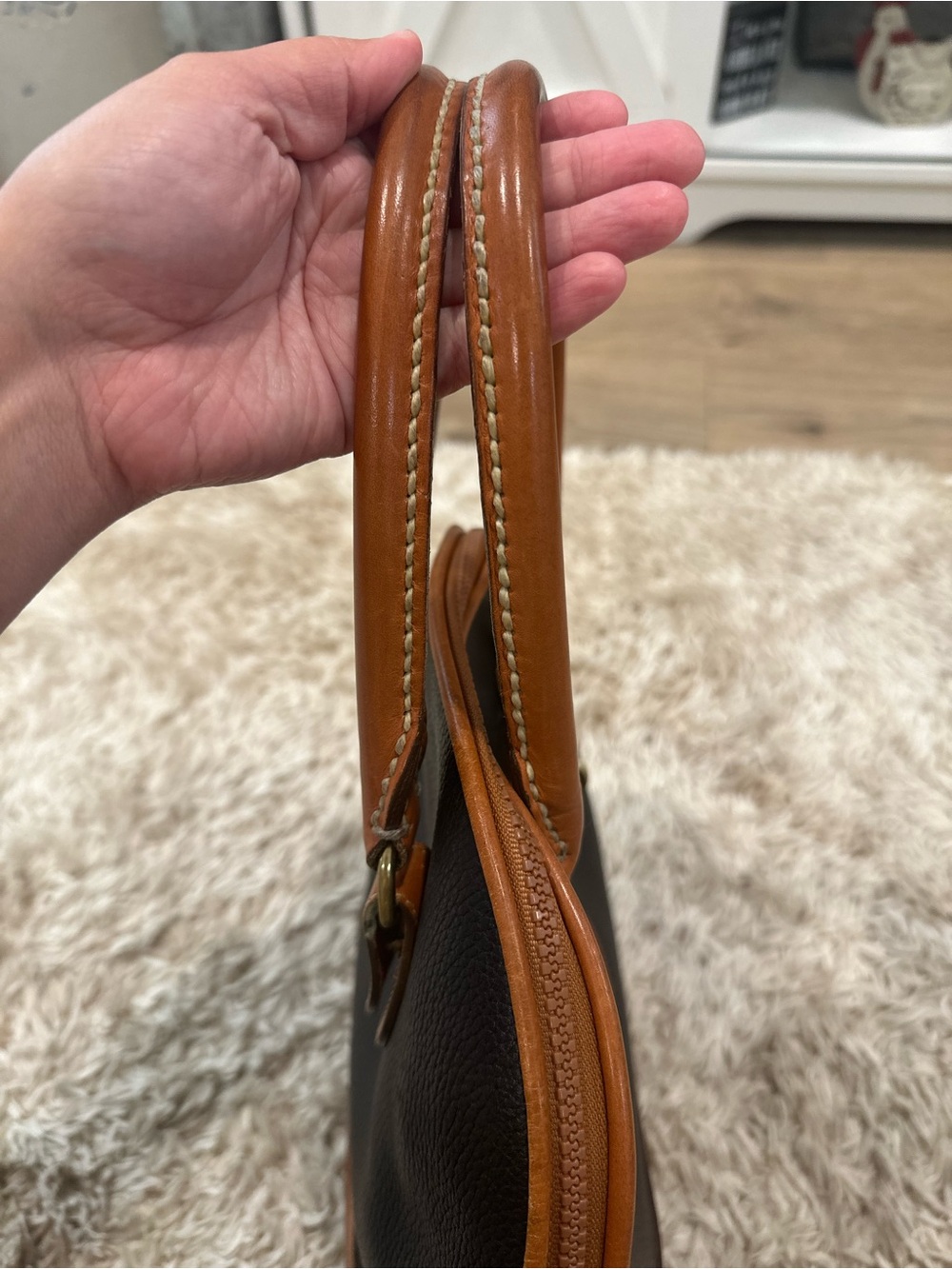 Dooney & Bourke Black Pebbled Leather Satchel with Brown Trim - Picture 7 of 10